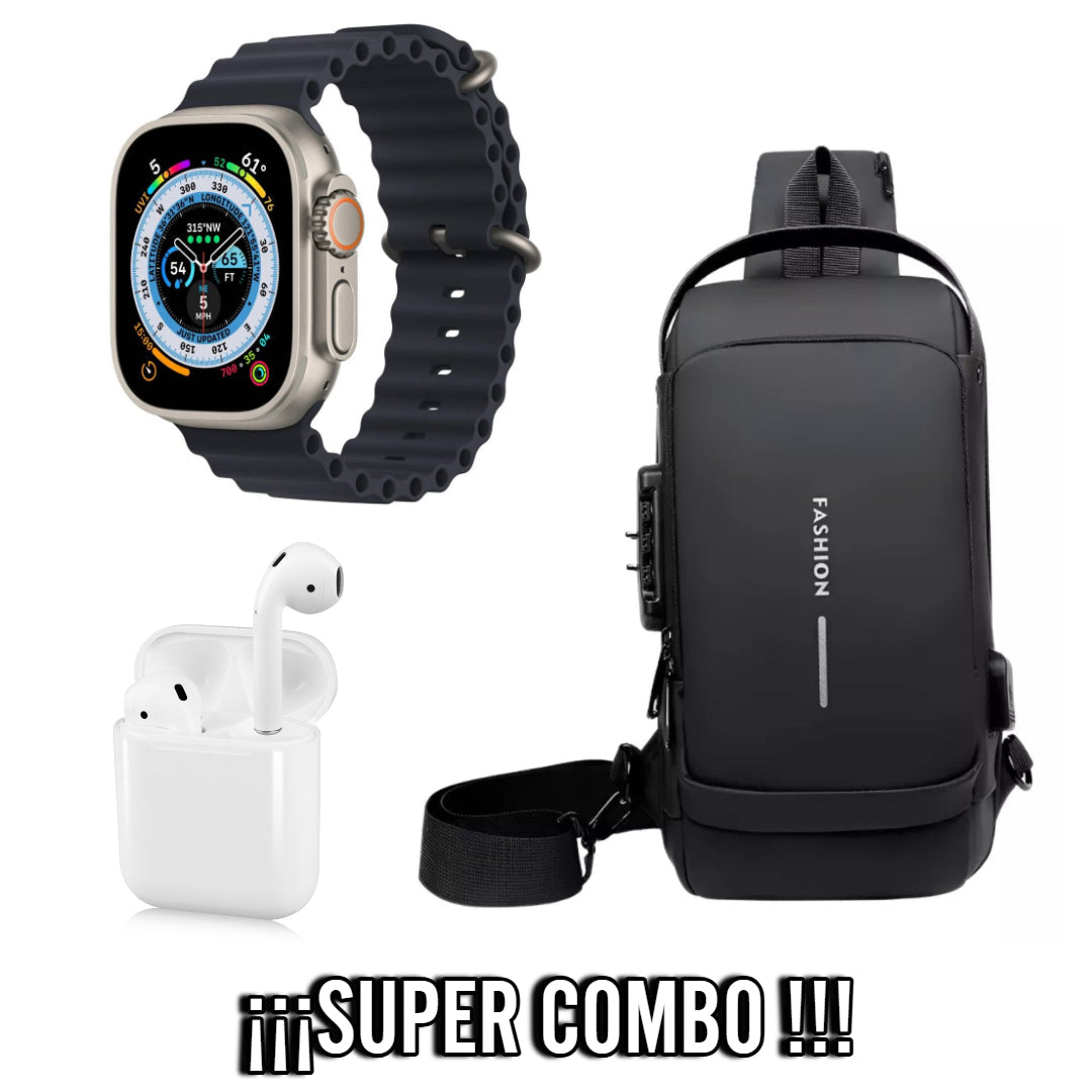 Combo Reloj T800 Ultra y I12 + Bolso Antirrobo Mini